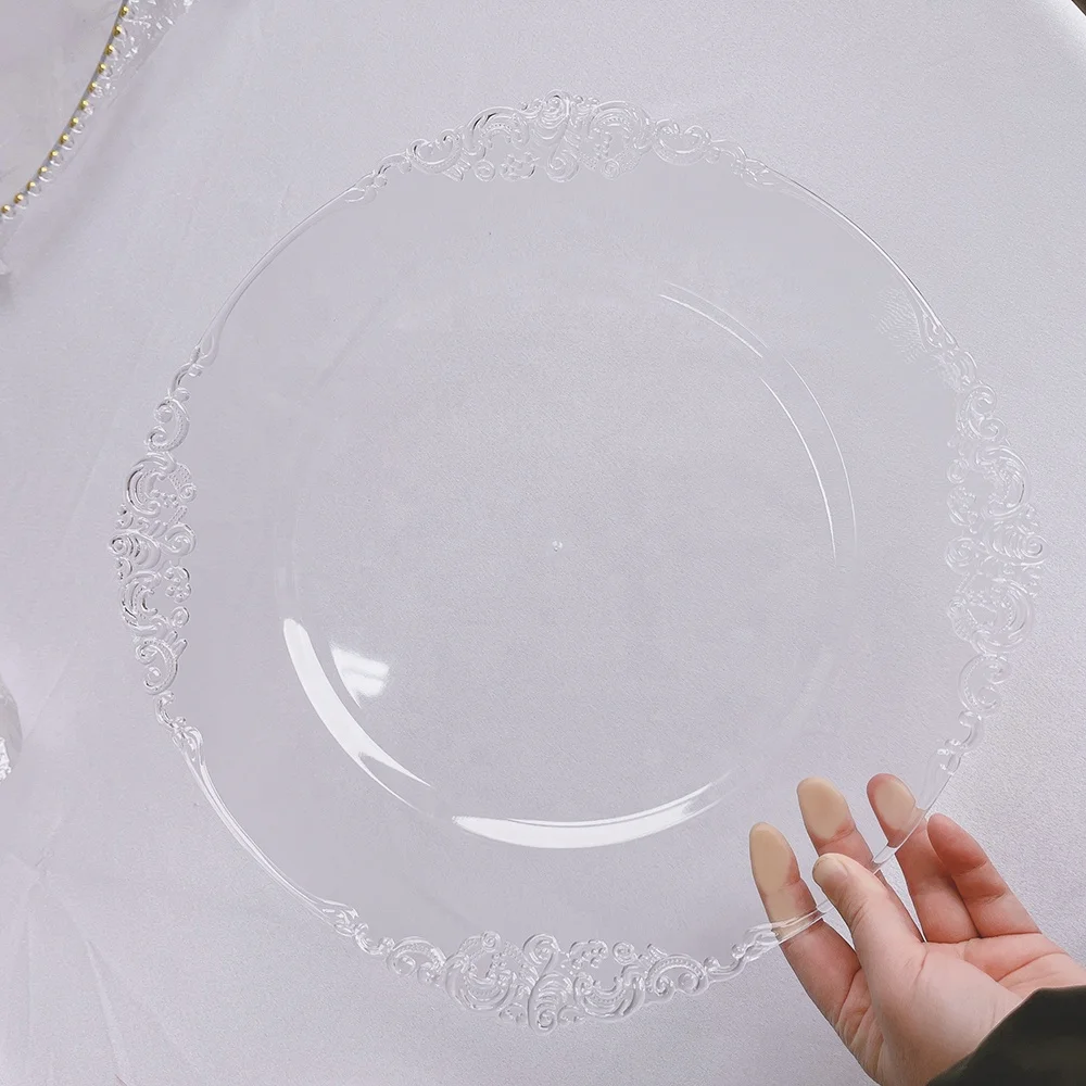 New Hot Sale Electroplating Round 13 Inch Plastic Gold Charger Plates for Wedding