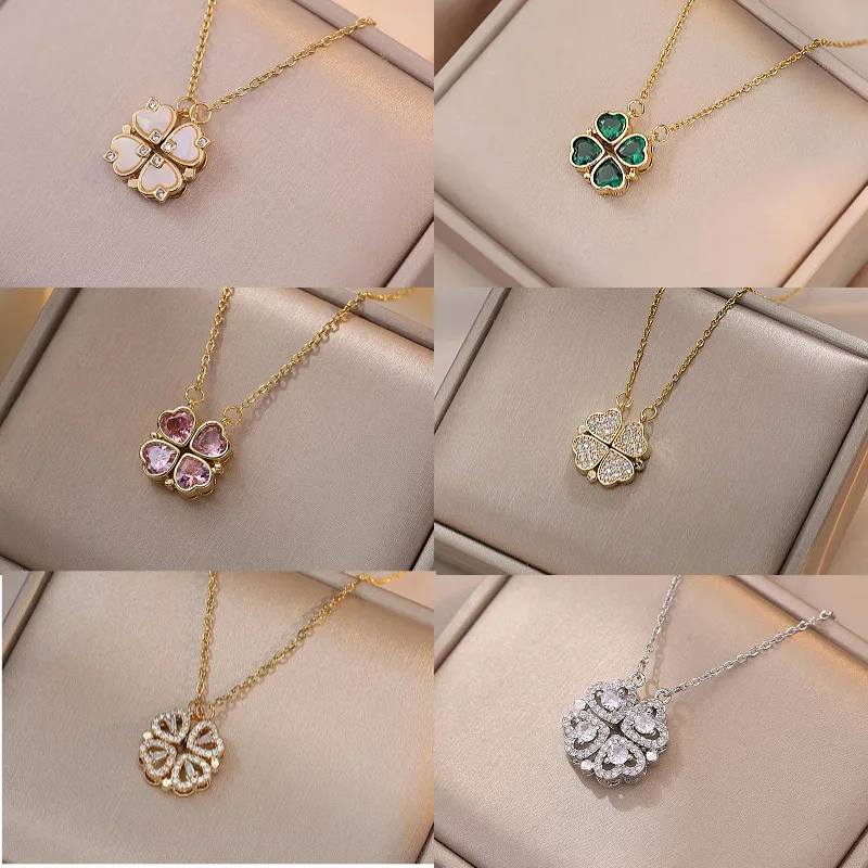 Fashion Jewelry Stainless Steel Four-leaf Clover Love Necklace Female Designer Chinc Temperament Clover Pendant Necklace