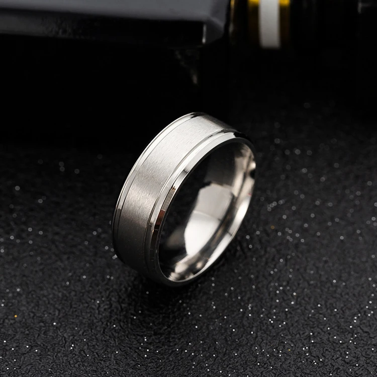 Wholesale custom 8mm glossy brushed matte ring fashion simple stainless steel ring for men and women