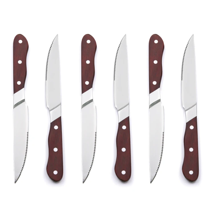 Classical Triple-riveted Half Serrated and Half Sharpened Blade Steak Knife with Wooden Handle
