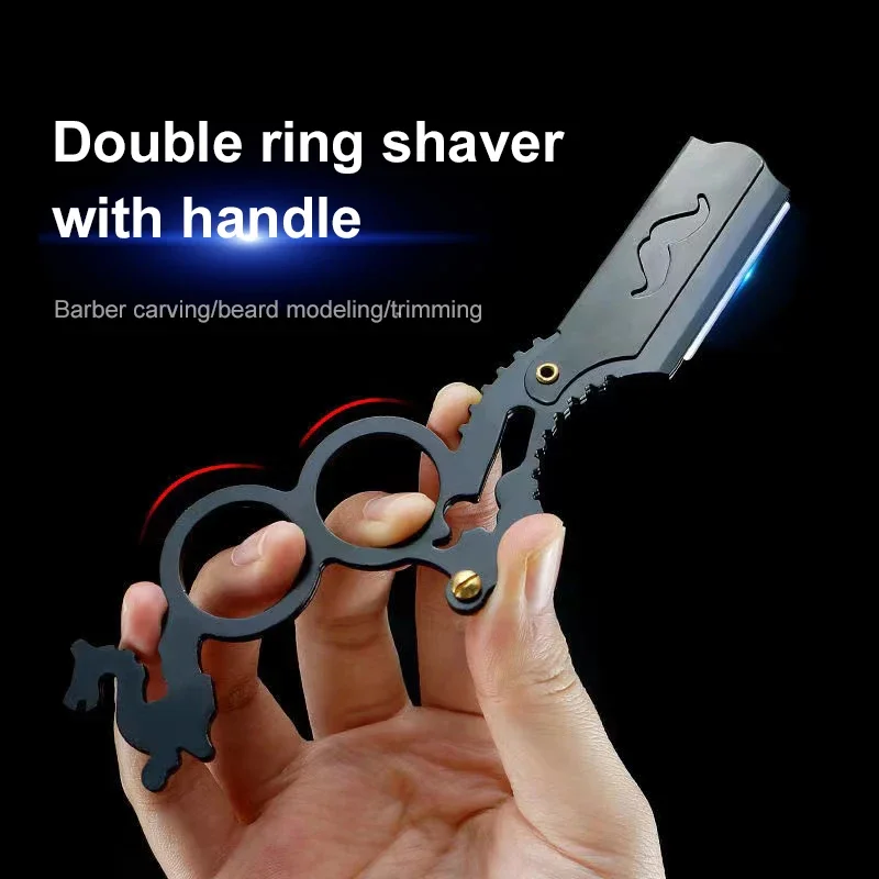 New Double Ring Shaver With Handle Hairdresser Barber Haircut Beard Eyebrow Stainless Steel Safety Razors Shaving Tools For Men