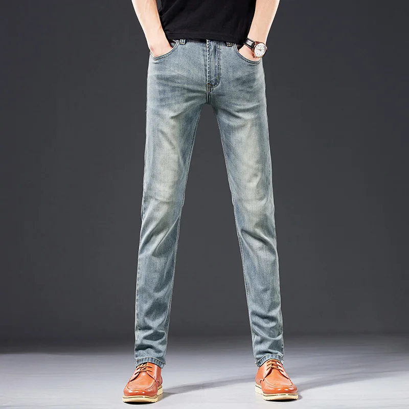 LILUO Cowboy Vintage Bule Men Jeans New Arrival 2021 Fashion Stretch Classic Denim Pants Male Designer Straight Fit Trouser