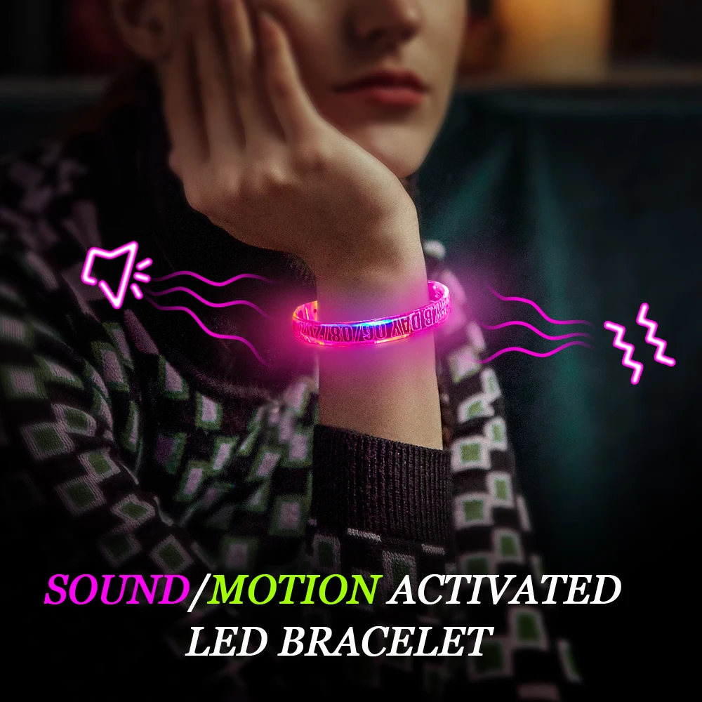 LED Light Up Sound Activated Bracelet Music Rhythmic Audio Glow Wristband Luminous Glitter Bracelet With Laser Engraved Logo