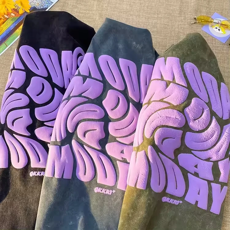 custom puff printed logo 250 gsm t-shirt  100% cotton unisex streetwear graphic heavyweight oversized acid wash men t shirt