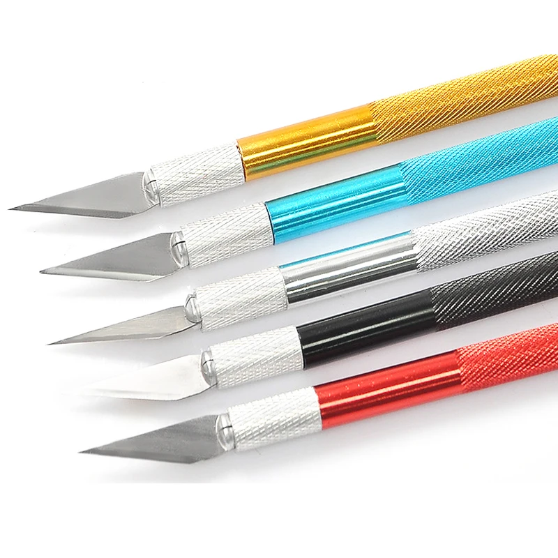 High Grade Precision Craft Knife Hobby Knife with Five Stainless Steel Blades Aluminum Handle Carving Pencil Craft Knife