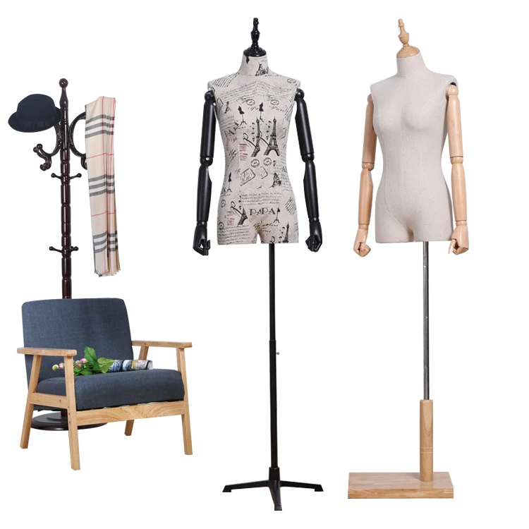 half scale headless fabric covered female dress form linen women mannequin torso with wooden arms