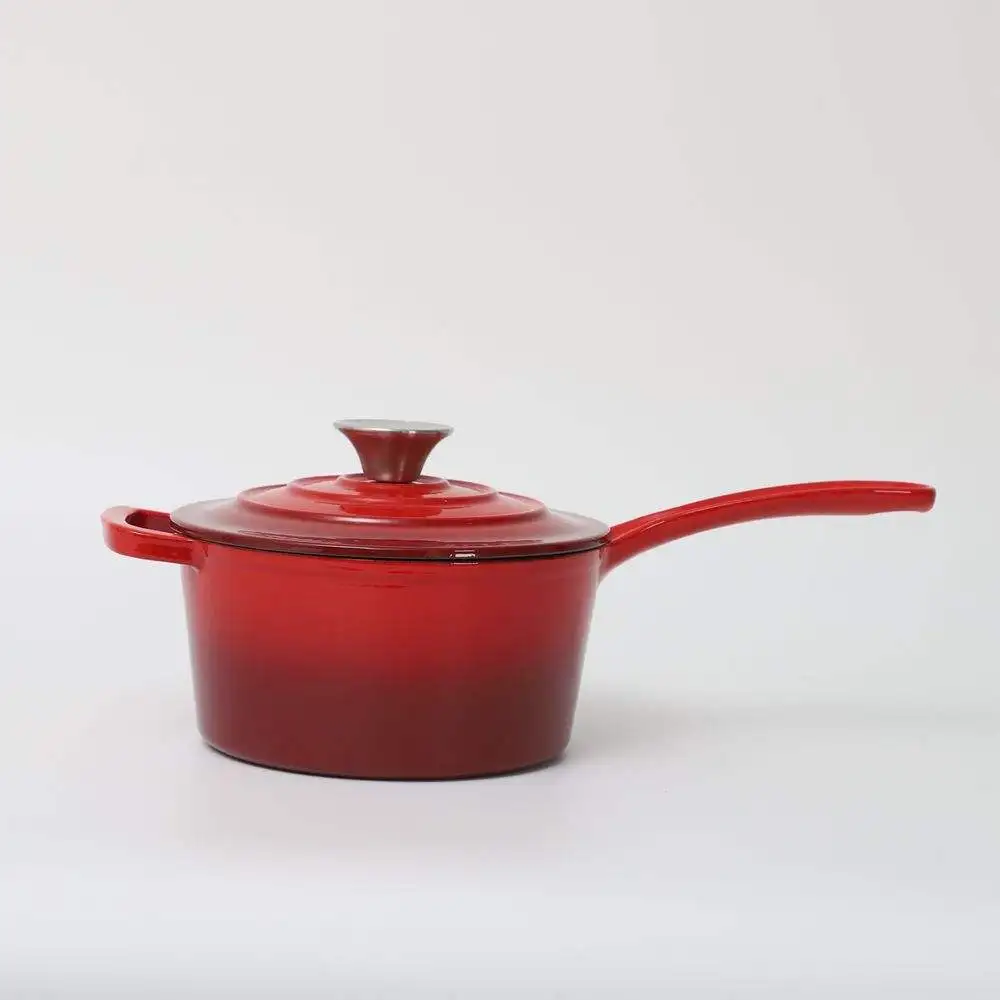 customized logo enamel cast iron sauce pan milk soup pot with handle