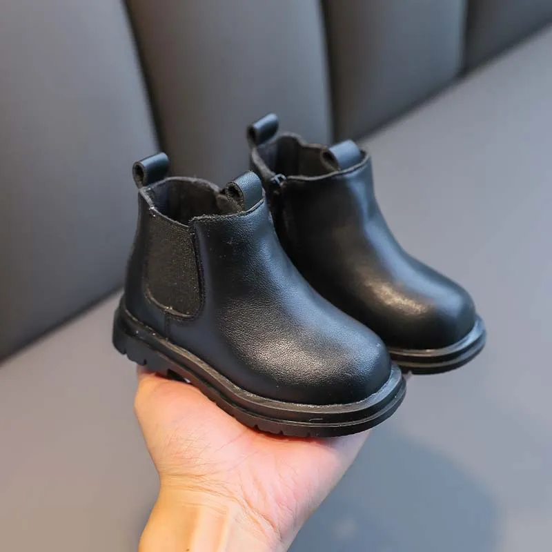 High Quality PU Leather Kids Martin Boots Winter Warm British Style Waterproof With Zipper Snow Shoe for Boys and