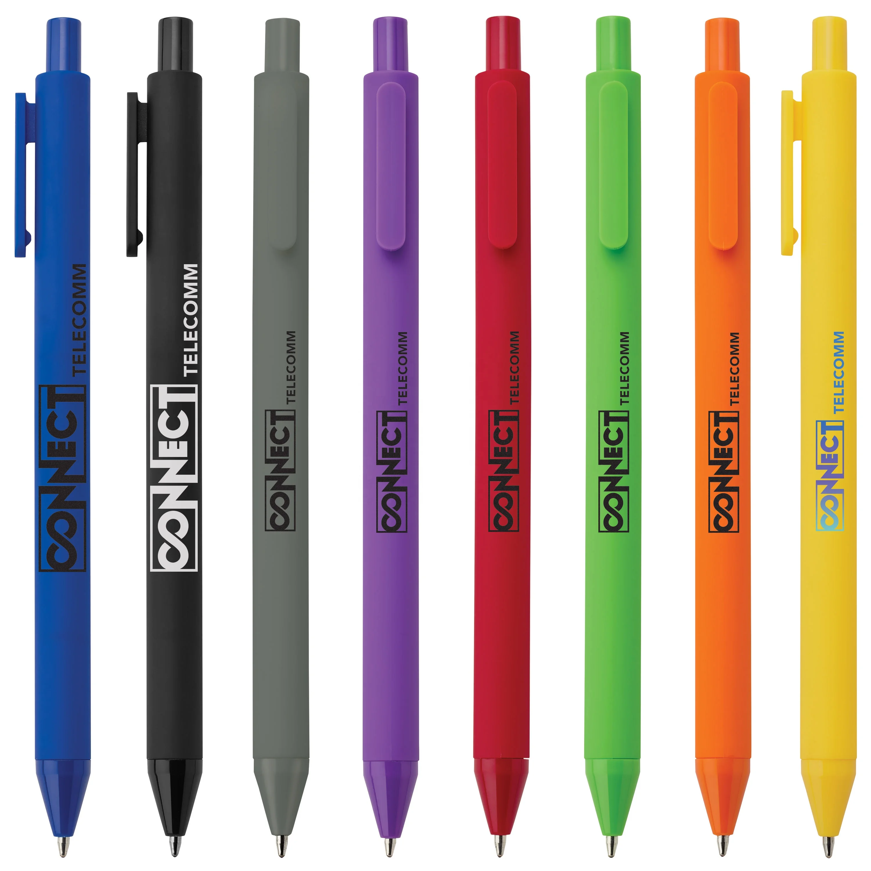 Rubber coating soft feel slim body cheap price low cost Plastic custom logo retractable ball-point pens