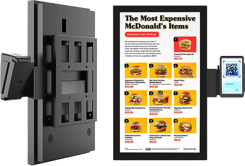 21.5 inch wall mounted 2000nits  digital menu board restaurant touch order screen for restaurant car