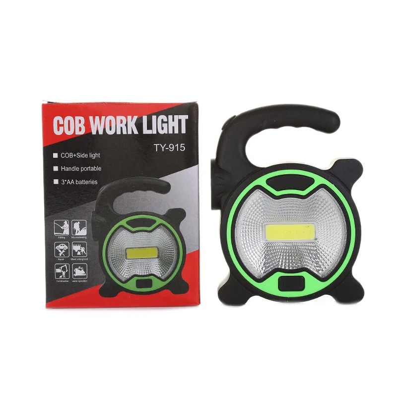 Mini Portable Led Cob Camping Flashlight Lantern Battery Power Floodlight + Side Torch Light For Outdoor Hiking Fishing Working