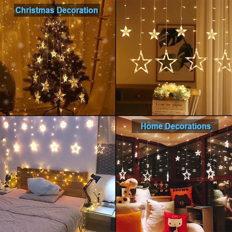 Christmas Fairy Lights Festoon Led String Lights Star Garland For Window Curtain Indoor Tree Decoration Halloween Wedding Light