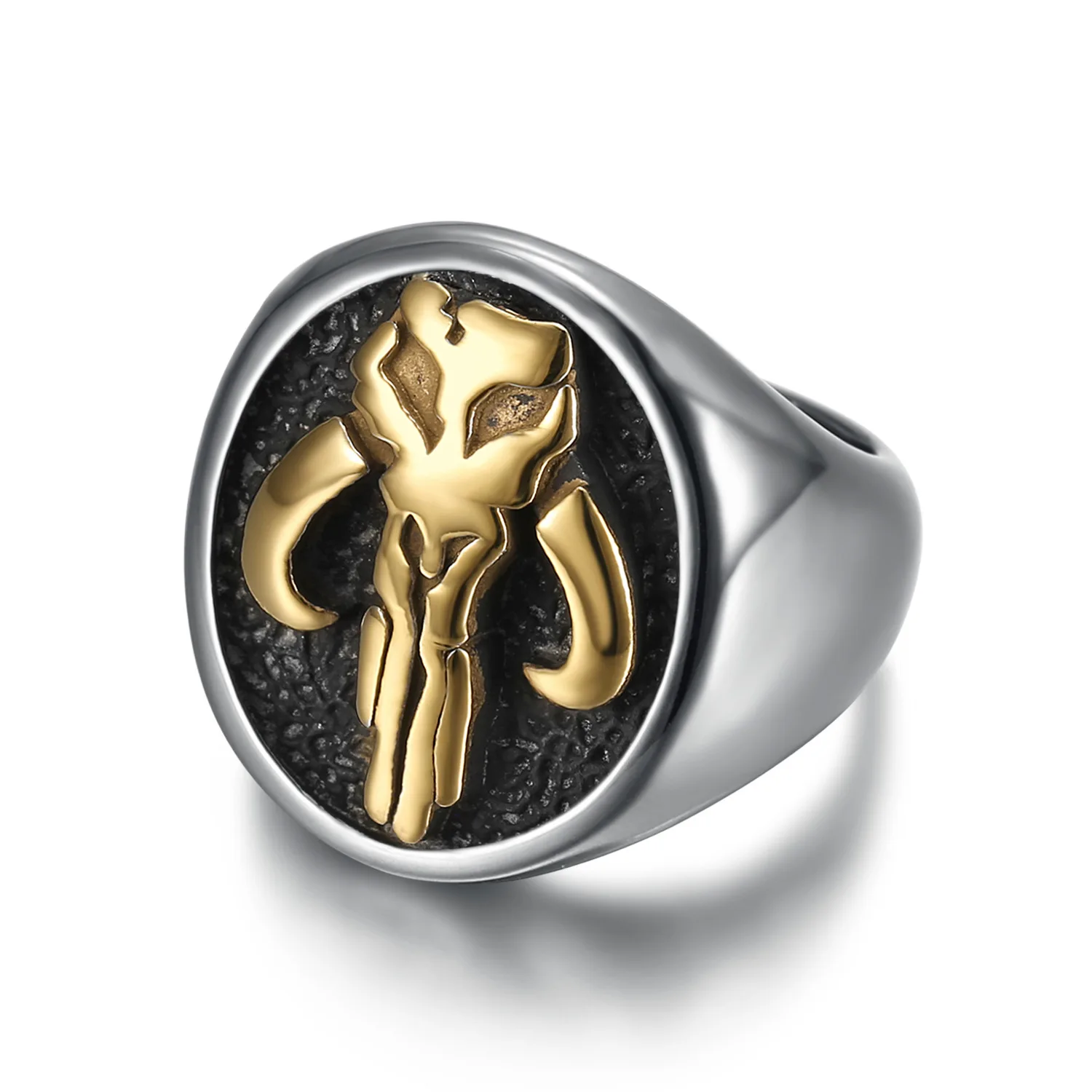 Gothic Alien Cool Skull Punk Waterproof 18K Gold Plated Stainless Steel Non Tarnish Fashion Jewelry Rings Male Mens Man