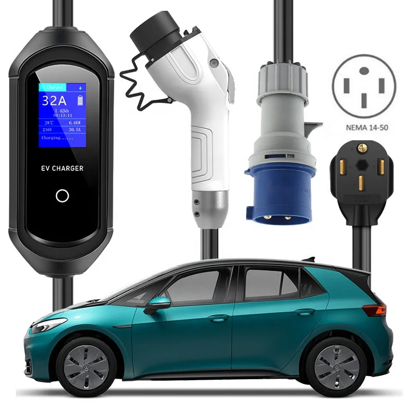 Type 2 J1772 240V 220V China 7KW 32A GBT EV Charger for Audi A3 e-tron Charger A 3 Portable EVSE Charging 3.5KW 7.4KW 35KW 74KW