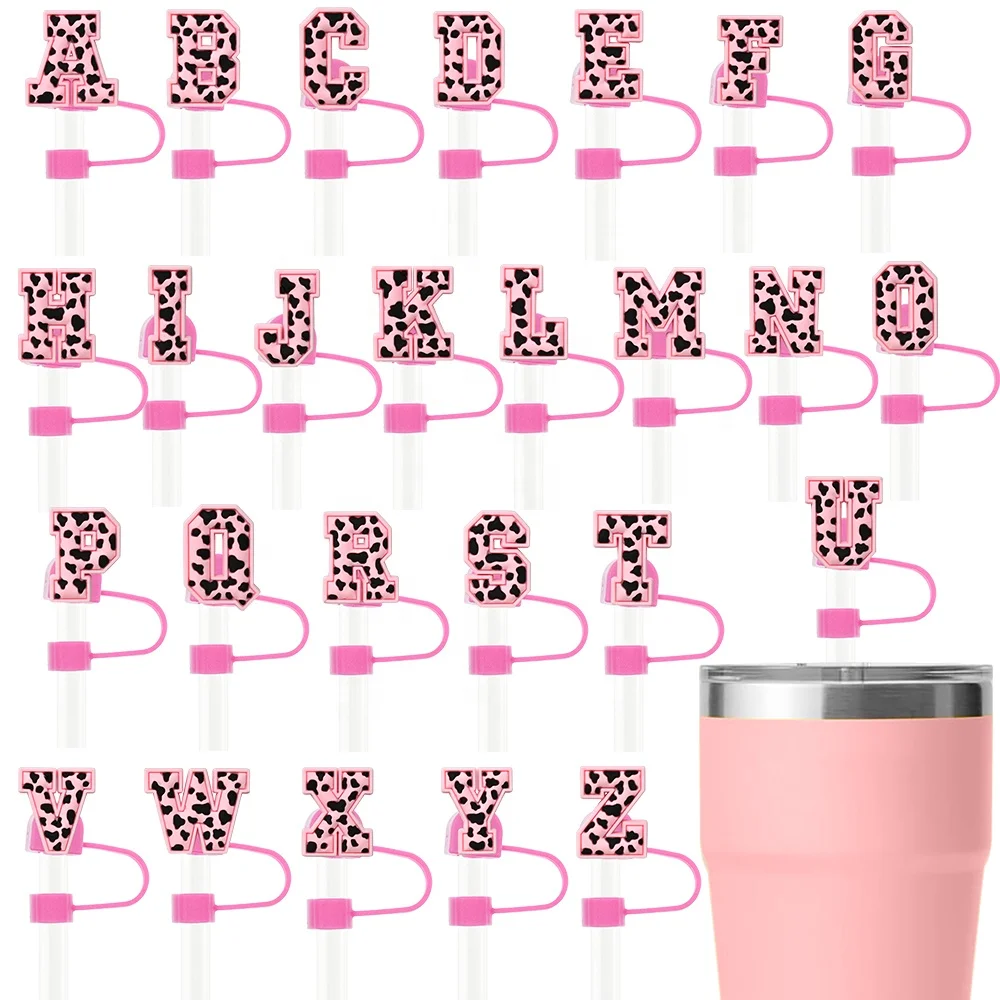 Custom 8mm Silicon Straw Topper New Leopard Print Letter Glow In The Dark Straw Topper Cover Charms Faith Straw Toppers