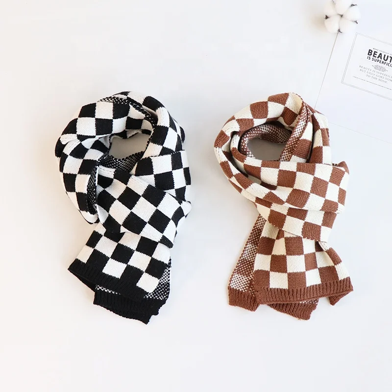 Детский черно-белый клетчатый шарф зимний детский шахматный для мальчиков и девочек ветрозащитный Теплый модный с логотипом на заказ