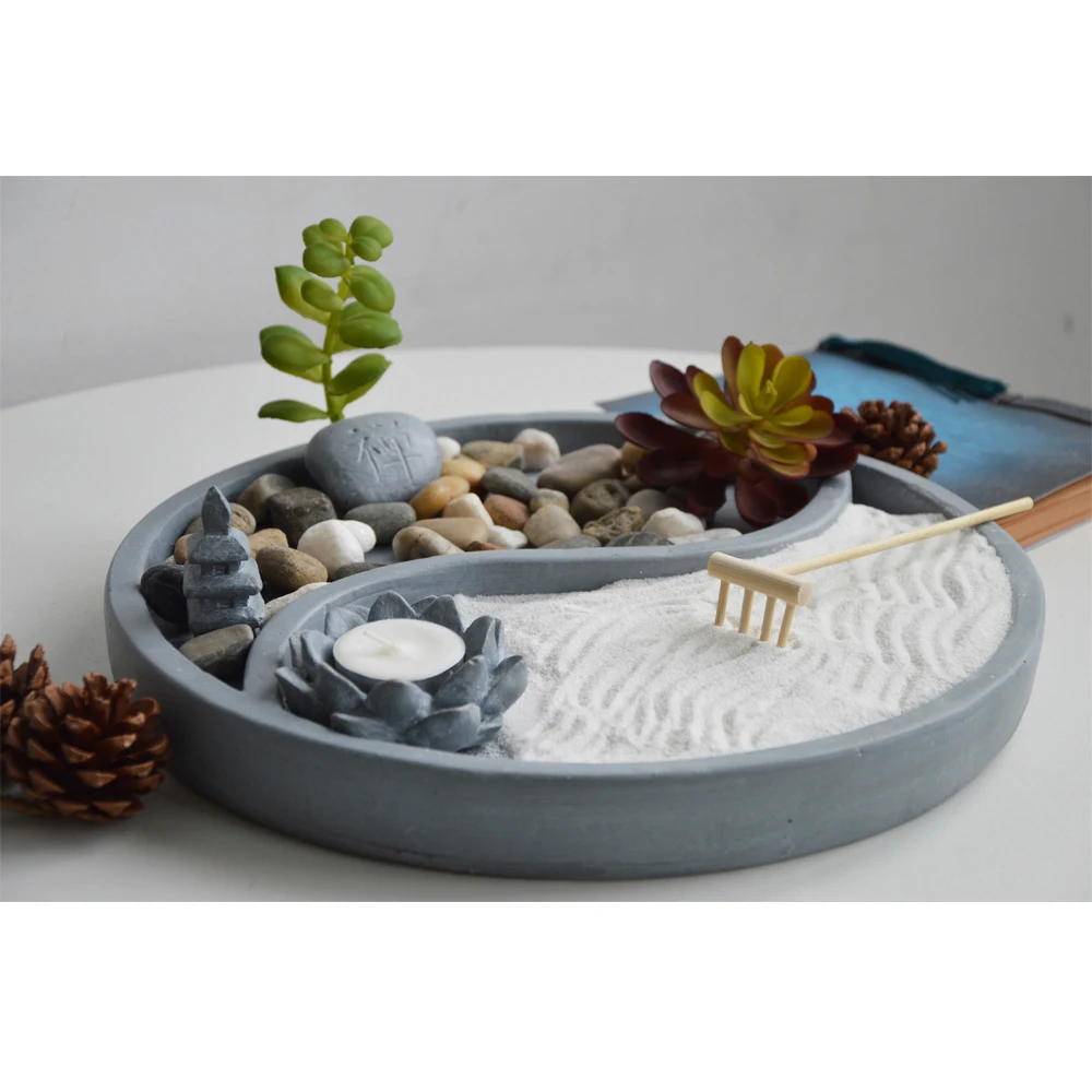 mini fengshui buddha zen garden sand rake with bonsai for desk with copyright