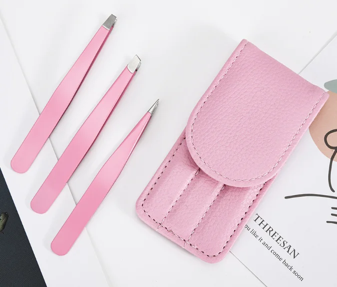 Stainless 3pcs Eyebrow Shaping Kit Slant Tweezers Eyebrow Hair Remover Lash Sets Brow Trimmer