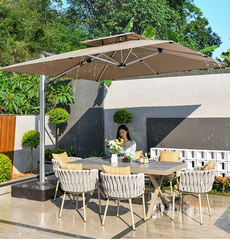 MOJIA LED umbrellas Big Size garden Umbrella hydraulic 10*10FT parasols with solar panel for Garden Patio for sale in stock