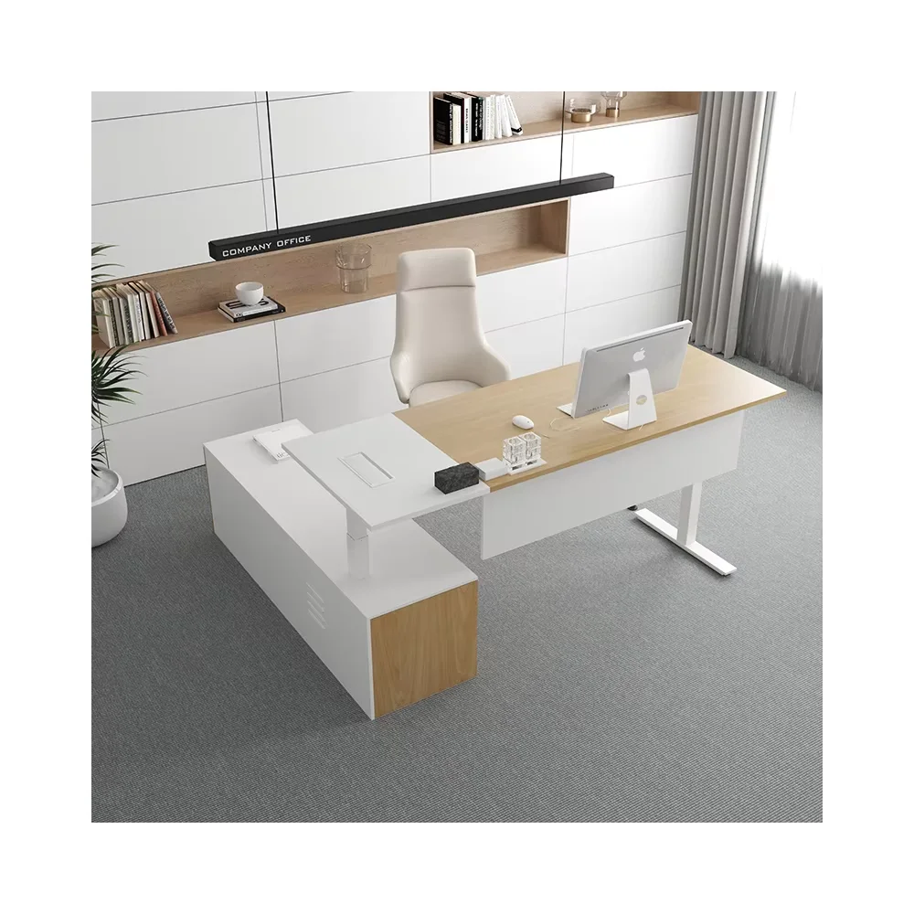 Boss ergonomic Height Adjustable Computer Stand Desk Cabinet with side Workstation Wooden Style tables