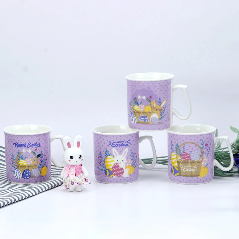 China Wholesale Dream Purple With Fruit And Rabbit Pictures Designs Popular Ceramic Coffee Mug Cup And Saucer And Plate