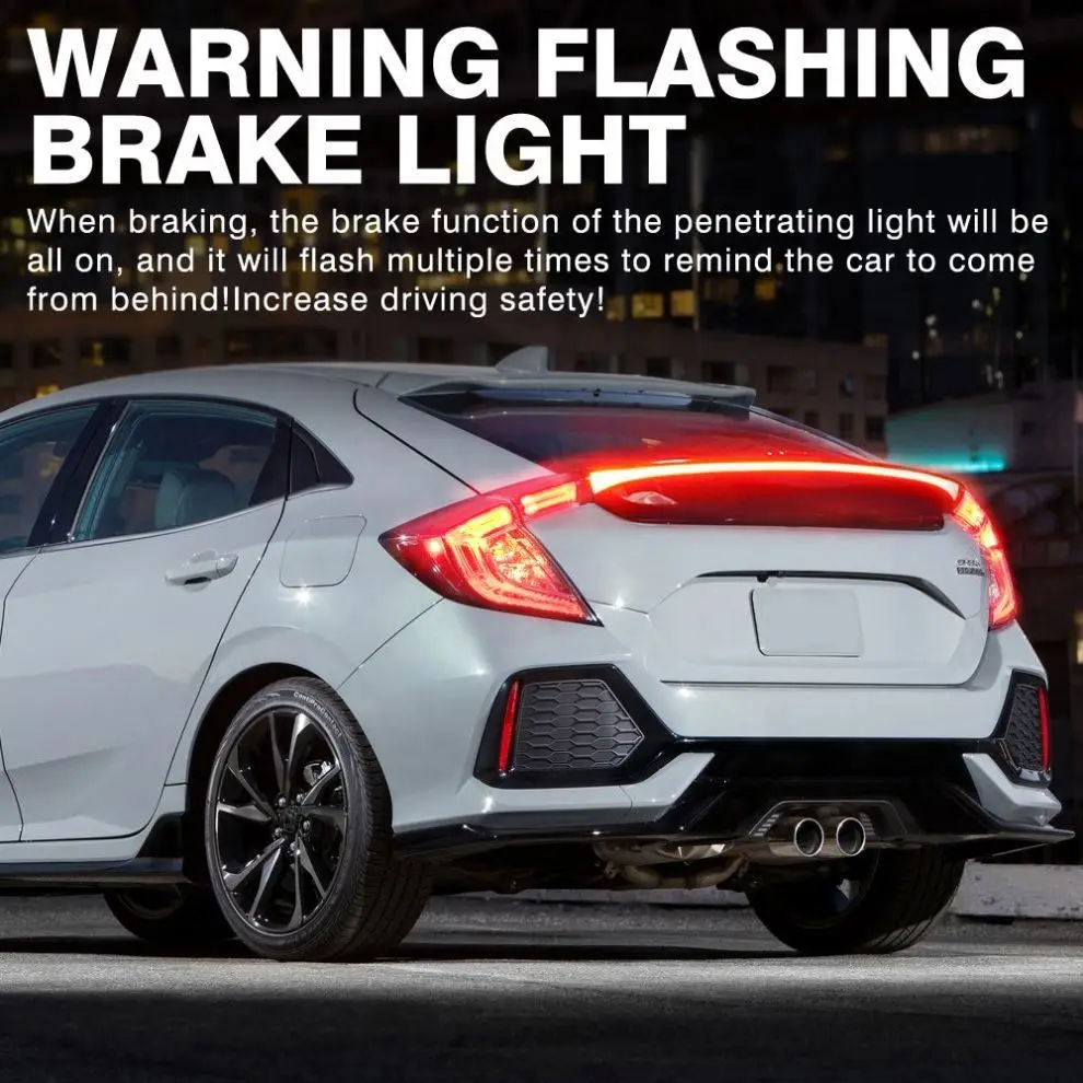 Fits For 10th Gen Honda Civic Hatchback 2016-2021 Rear Center High Mount Stop LED Lamp Warning Light Streamer Through Tail