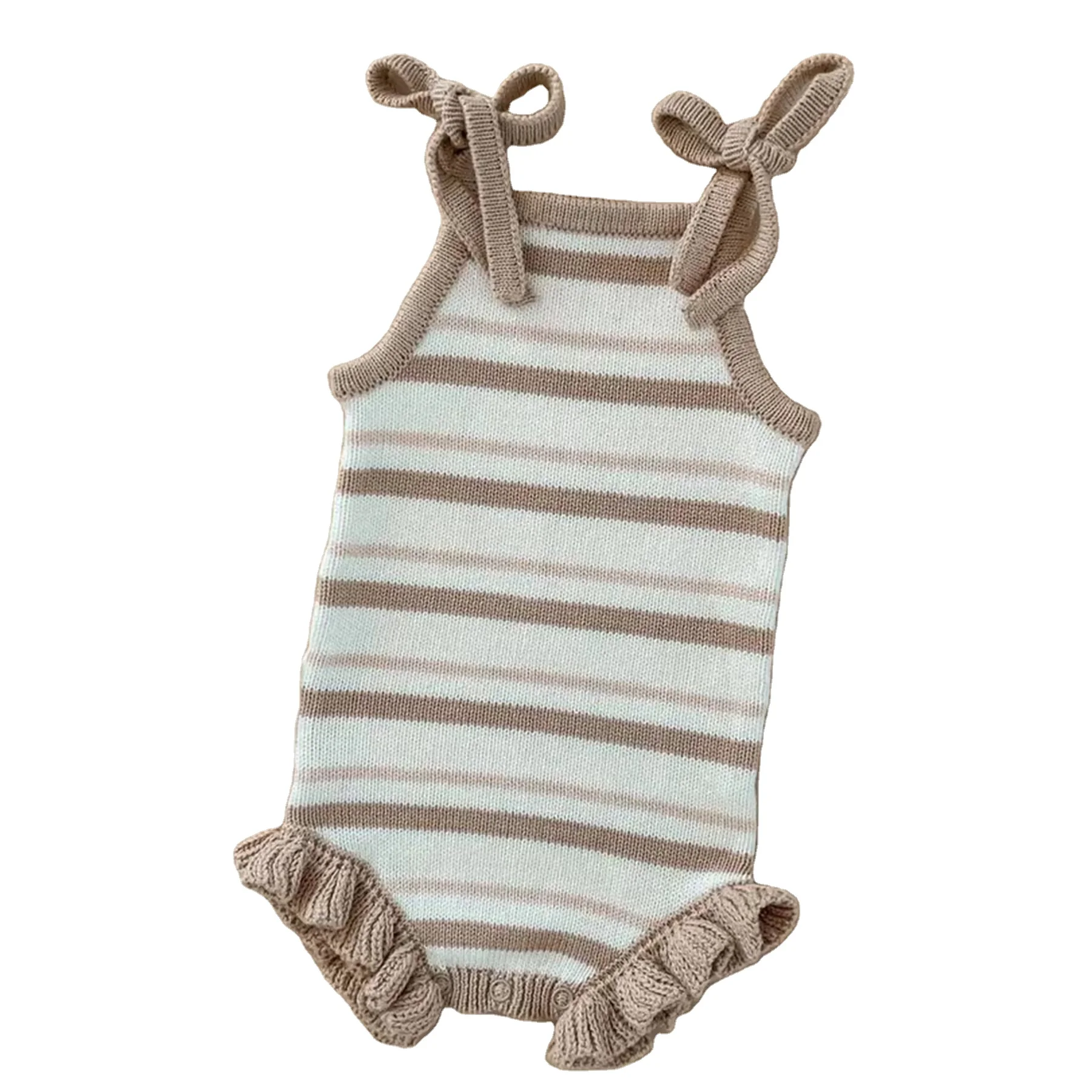 Ins Popular Factory Price Infant Knitted Jumper Baby Gift Ruffle Sweater Frills Romper 100% Organic Cotton Standard Unisex Solid
