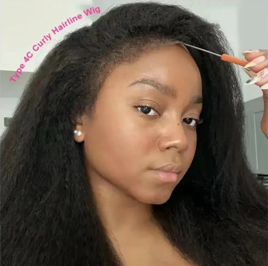 Wholesale 4C Edges Natural Hairline Wig Kinky Straight HD Lace Front Human Hair Wigs With Curly Baby Hair Lace Frontal Wig