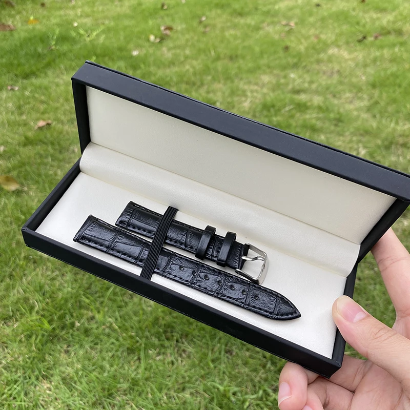Lid and base black stiff paper box for watchband watch strap paper packaging with stamped gold logo