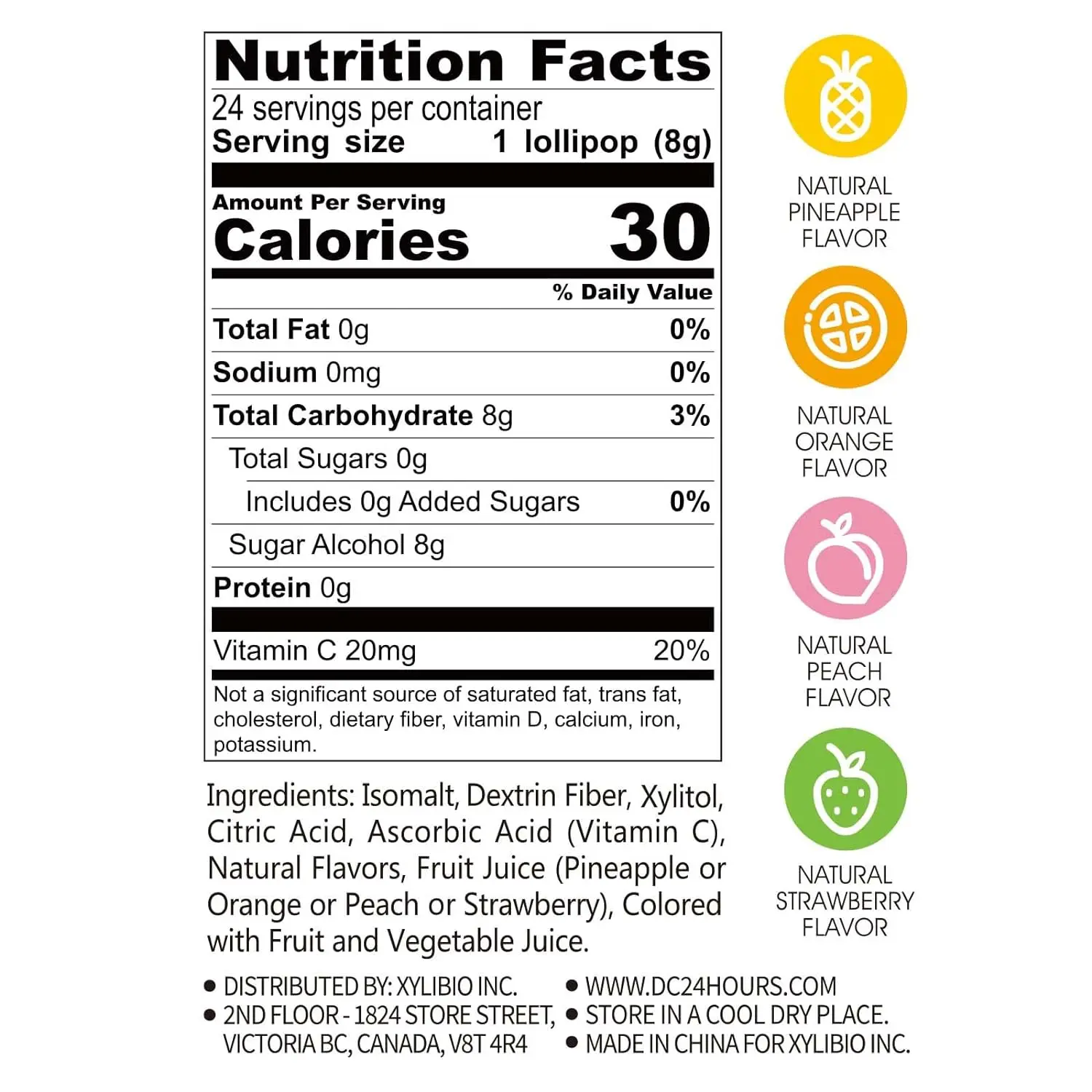 Mix Flavor  8g One Pcs 24pcs/box DC24 Daily Care Sugar Free Lollipops with Vitamin C, Healthy Suckers with Xylitol