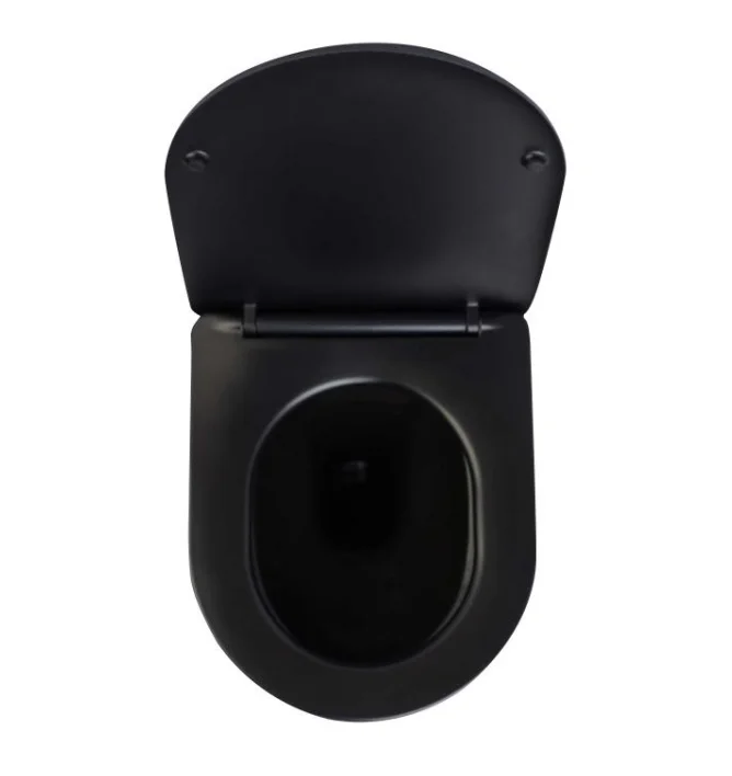 European High-grade Round Matte Black Ceramic Wall Hung Toilet Slow-close PP/UF Seat Cover WC