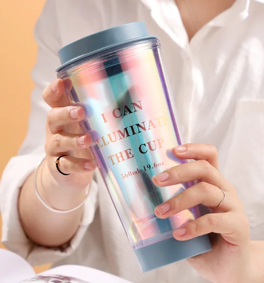 High-Value Gradient Color Plastic Luminous Cup Direct Drinking Water and Student Coffee Cup for Tea Usage