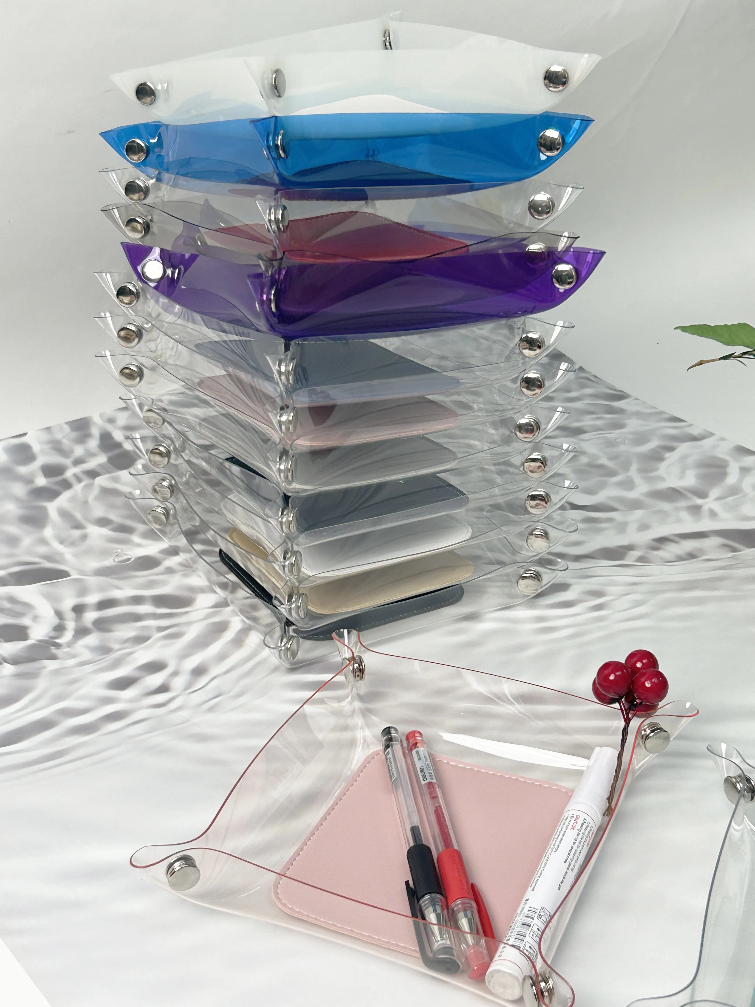 PVC Jewelry Display Tray Holder PU Leather Coin Keys Storage Bag Dice Trays Tableware Necklace Rack Holster