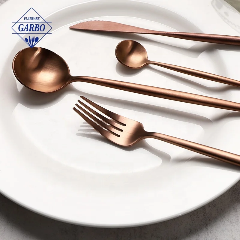 Wholesale 24pcs Matte Stainless Steel Flatware Classical Vintage Rosa Gold Silverware Set Cutlery Copper Cutlery Set