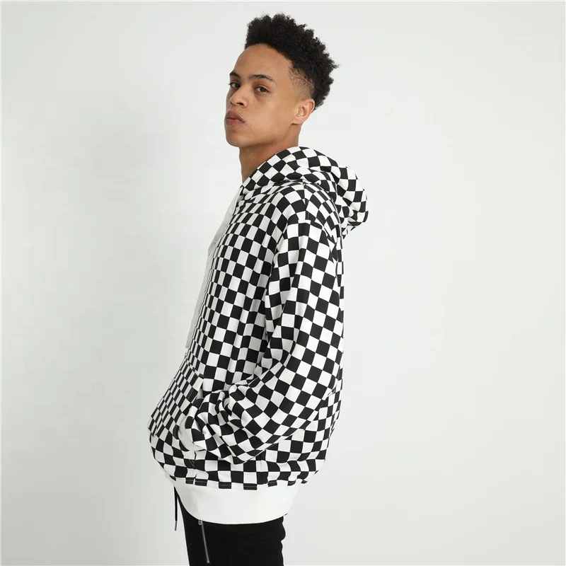 Wholesale Pullover Cotton Checker Hoodie For Men Plaid Hoodies