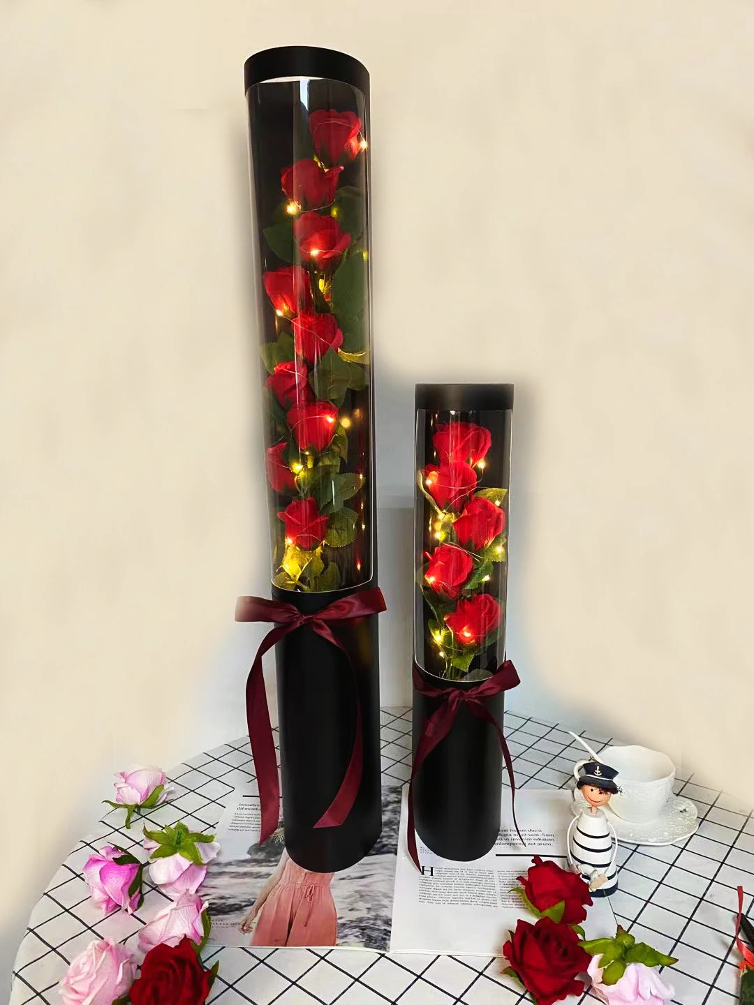 Новая идея 2022, свадебный подарок, консервированные розы, букет искусственных цветов, цилиндрическая коробка, День матери, День Святого Валентина, подарочный набор