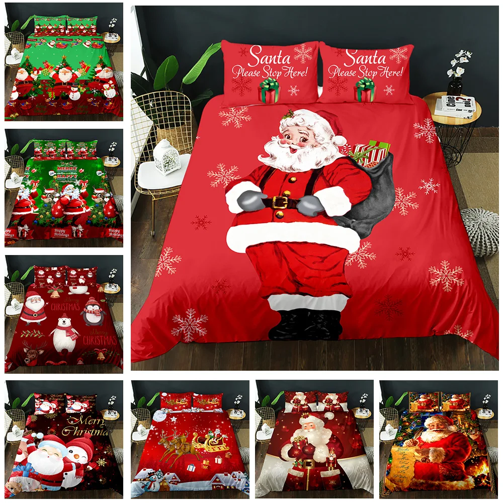 Red Santa Claus Christmas bedding festive gift polyester duvet cover set