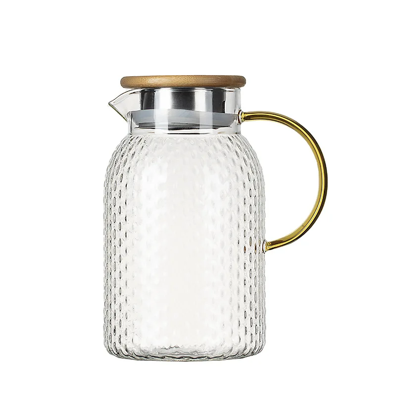Rice grain Borosilicate glass water jug & pitcher with bamboo lid
