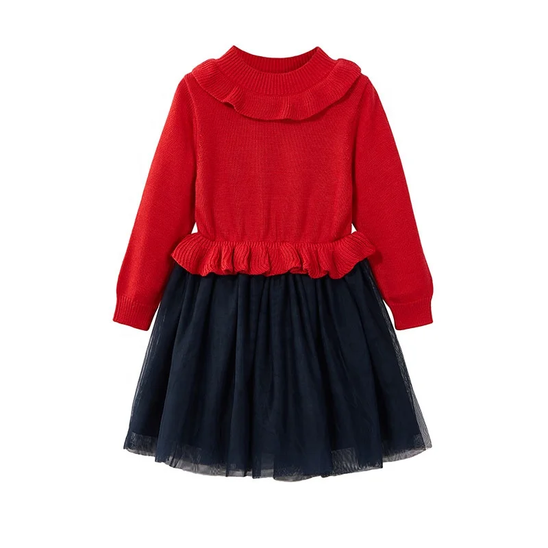 
Gabby Loop Kids Sweet Red Knit Sweater Dress Girl Fashion Cotton Winter Fall Girls Dressz 