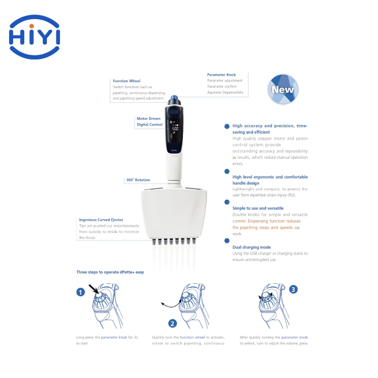 HiYi dPette+ Multi-functional 8-channel Electronic Pipette Best Suited For Biochemistry And Genetic Labs