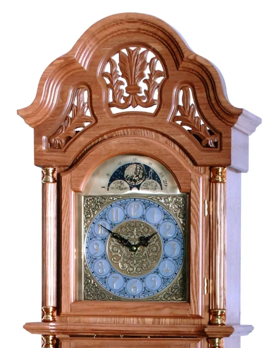 Traditional timepiece Wooden Floor Grandfather clock Polished brass-finished weight shells pendulum