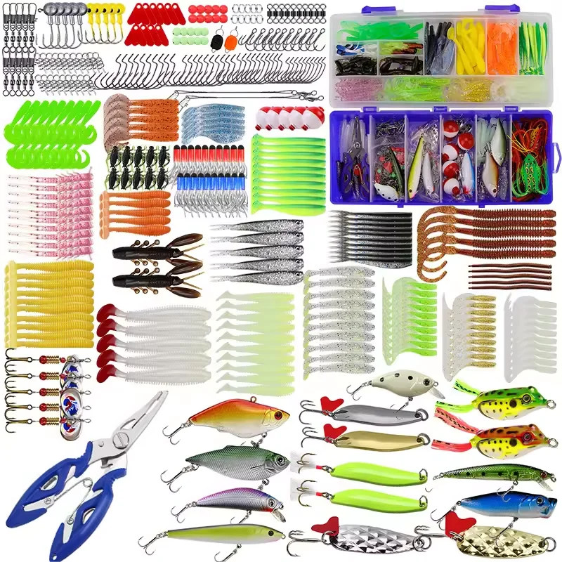 350pcs Fishing Lures Set Hard Artificial Wobblers Metal Jig Spoons Soft Lure Fishing Silicone Bait Fishing Tackle Accessories