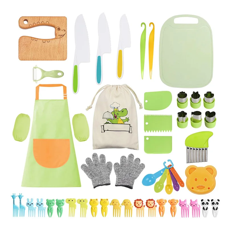 real cooking toddler playful kitchen chef safe knife set for kids with cutting board
