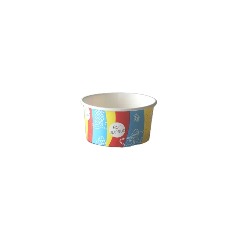 Custom printed disposable paper ice cream cup with clear lid