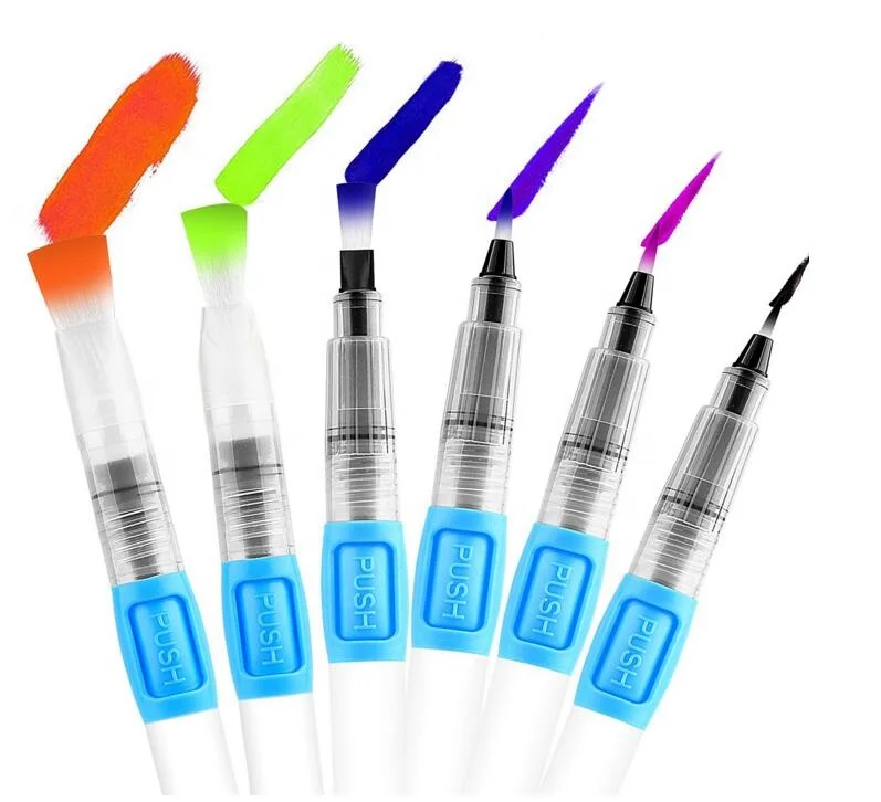 Water Coloring Brush Pens Set of 6 Aqua Painting Brushes for Water Soluble Colored Pencils