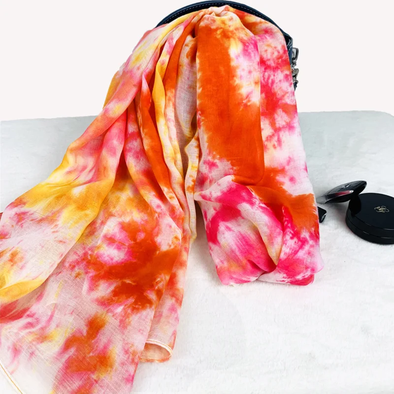 Hijab 2021 New fashion girl and women dupatta tie dye special print summer beach cotton linen voile scarfs shawl tudung stole