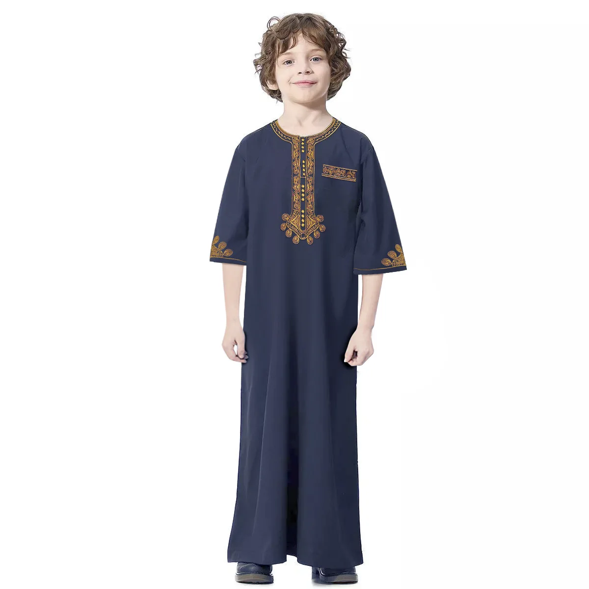 Traditional Islamic Clothing Muslim Boy Thobe Thawb Solid Color Children Abaya Caftan Muslim Thobe For Kids