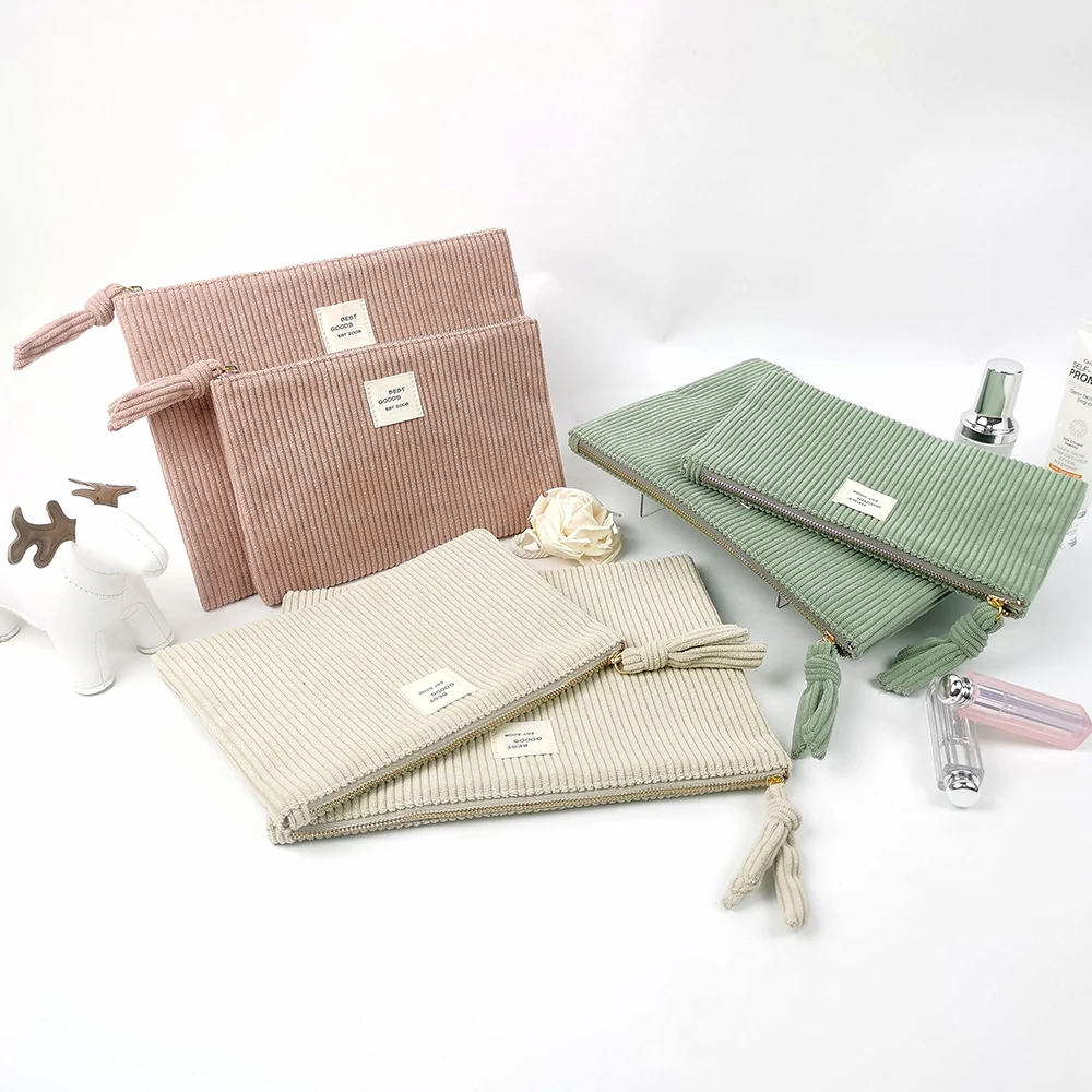 High quality unique waterproof makeup bag travel professional corduroy cosmetic bag