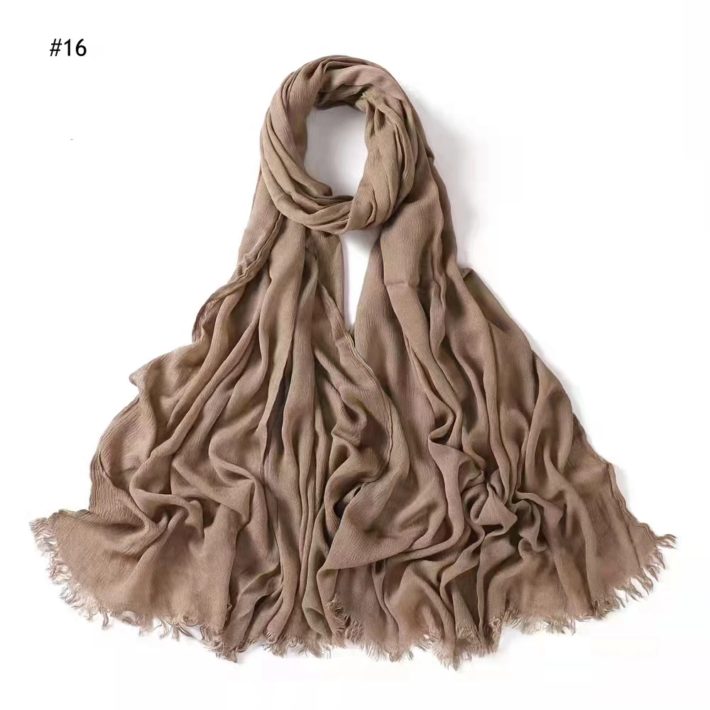 2021 ribbed design  customized hijabs long scarf small crinkle solid color soft feeling rayon pleated hijab
