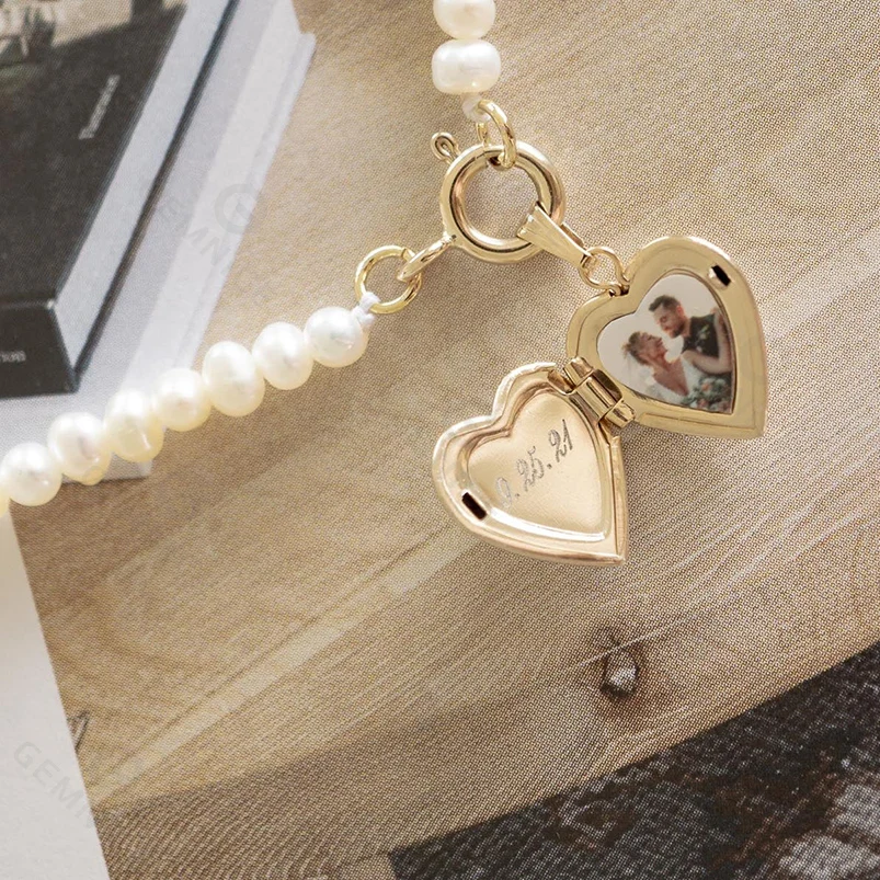 Gemnel private custom 925 sterling silver 18k gold heart locket pendant fashion jewelry necklaces